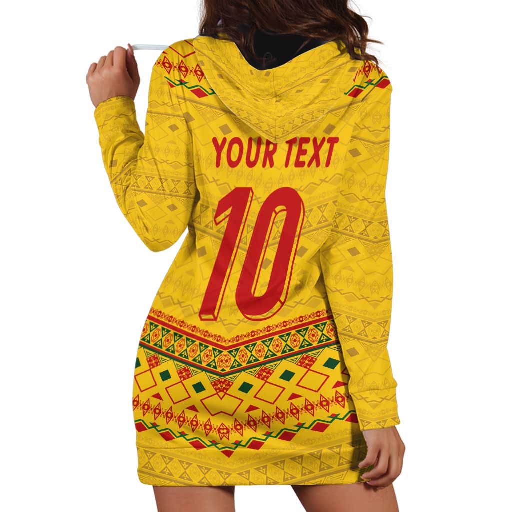 Custom Cameroon Football Hoodie Dress Tribal Motifs Yellow Color - Wonder Print Shop