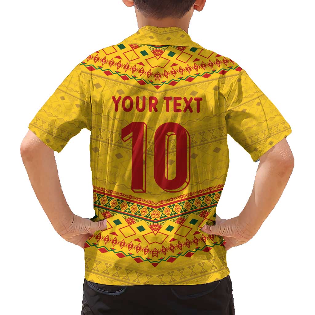 Custom Cameroon Football Kid Hawaiian Shirt Tribal Motifs Yellow Color - Wonder Print Shop