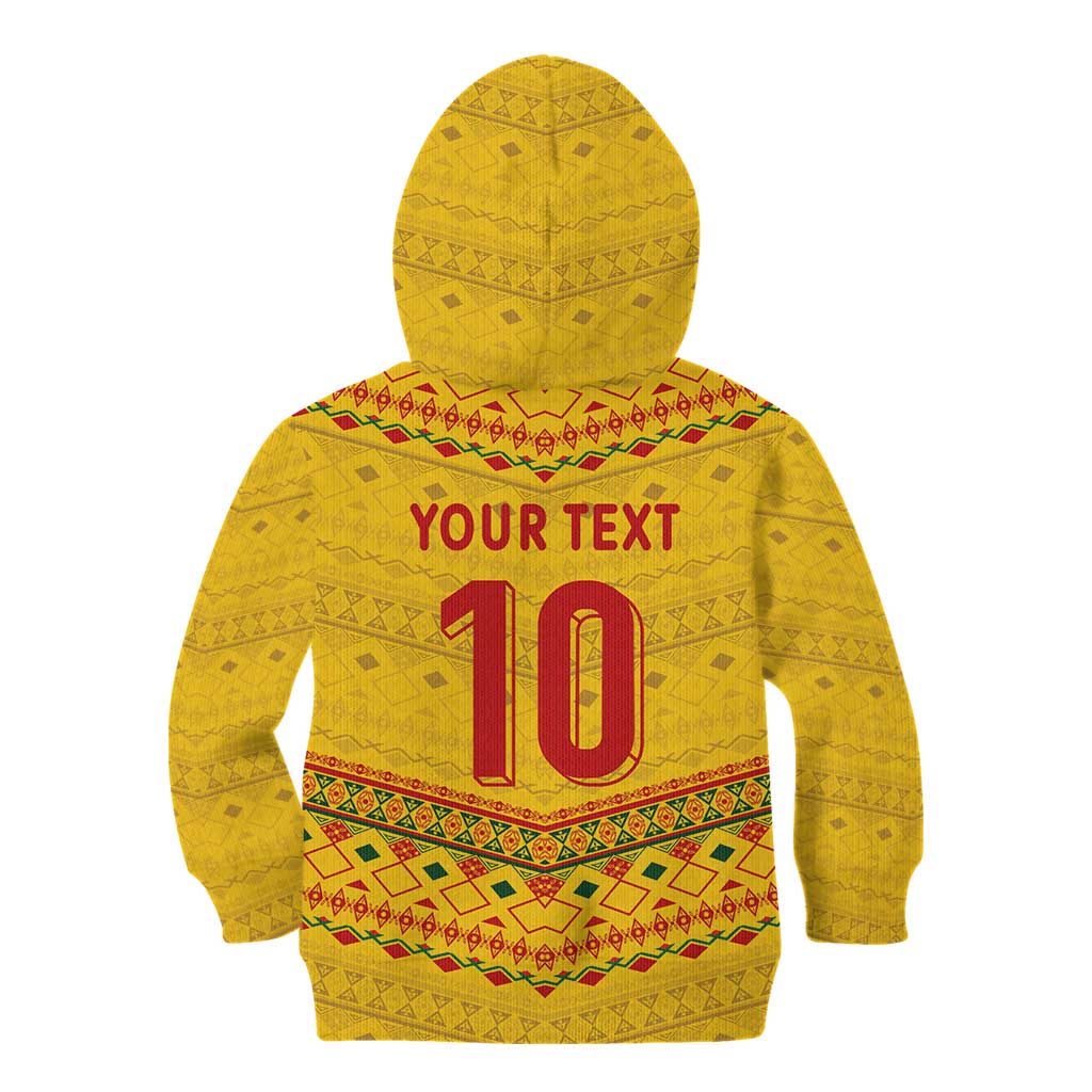 Custom Cameroon Football Kid Hoodie Tribal Motifs Yellow Color - Wonder Print Shop