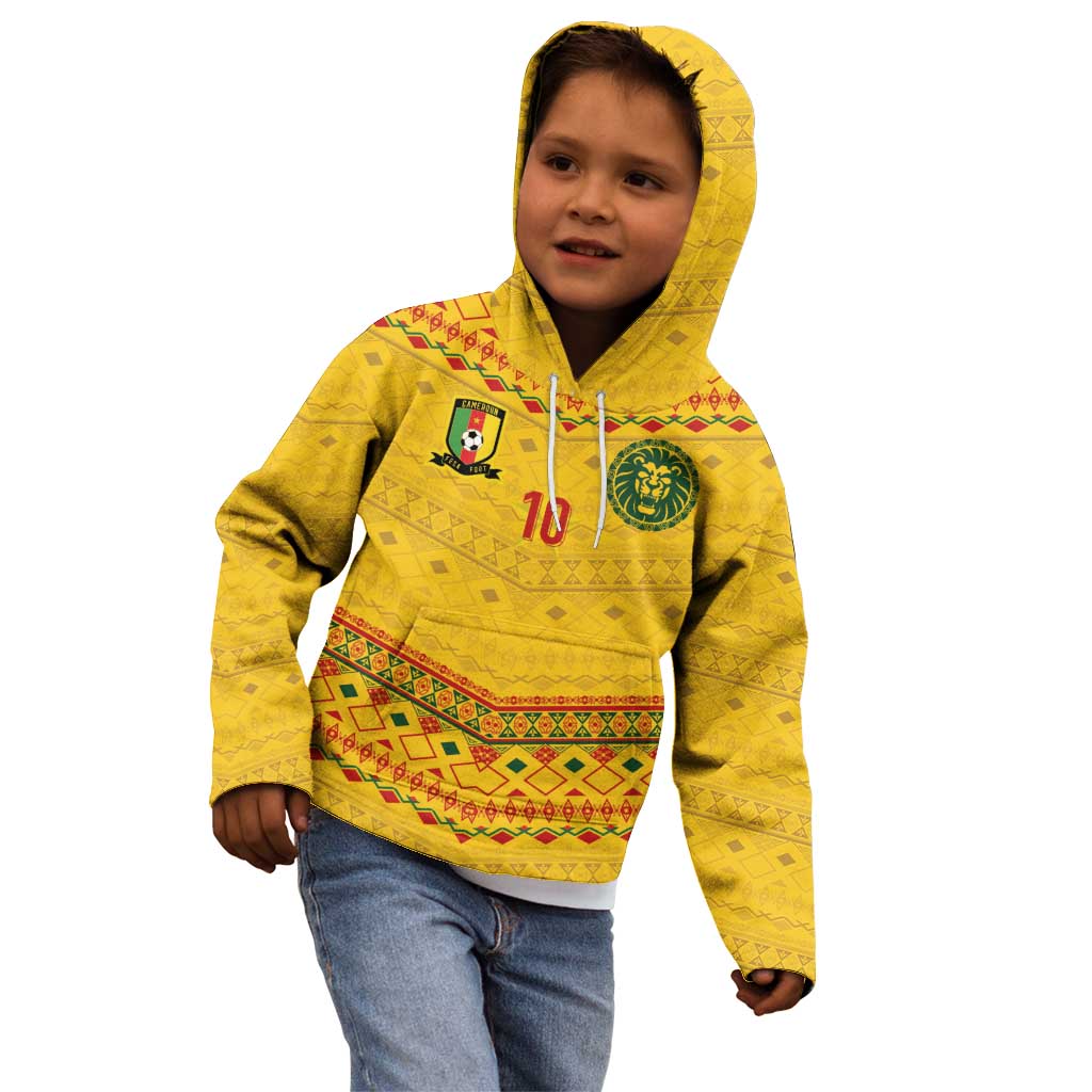 Custom Cameroon Football Kid Hoodie Tribal Motifs Yellow Color - Wonder Print Shop
