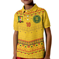 Custom Cameroon Football Kid Polo Shirt Tribal Motifs Yellow Color - Wonder Print Shop
