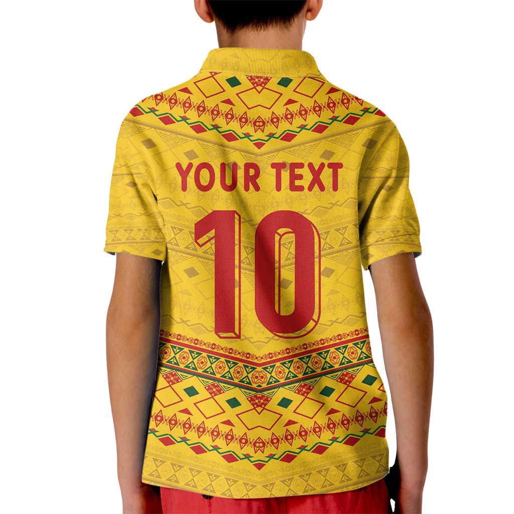 Custom Cameroon Football Kid Polo Shirt Tribal Motifs Yellow Color - Wonder Print Shop