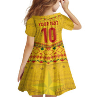 Custom Cameroon Football Kid Short Sleeve Dress Tribal Motifs Yellow Color - Wonder Print Shop