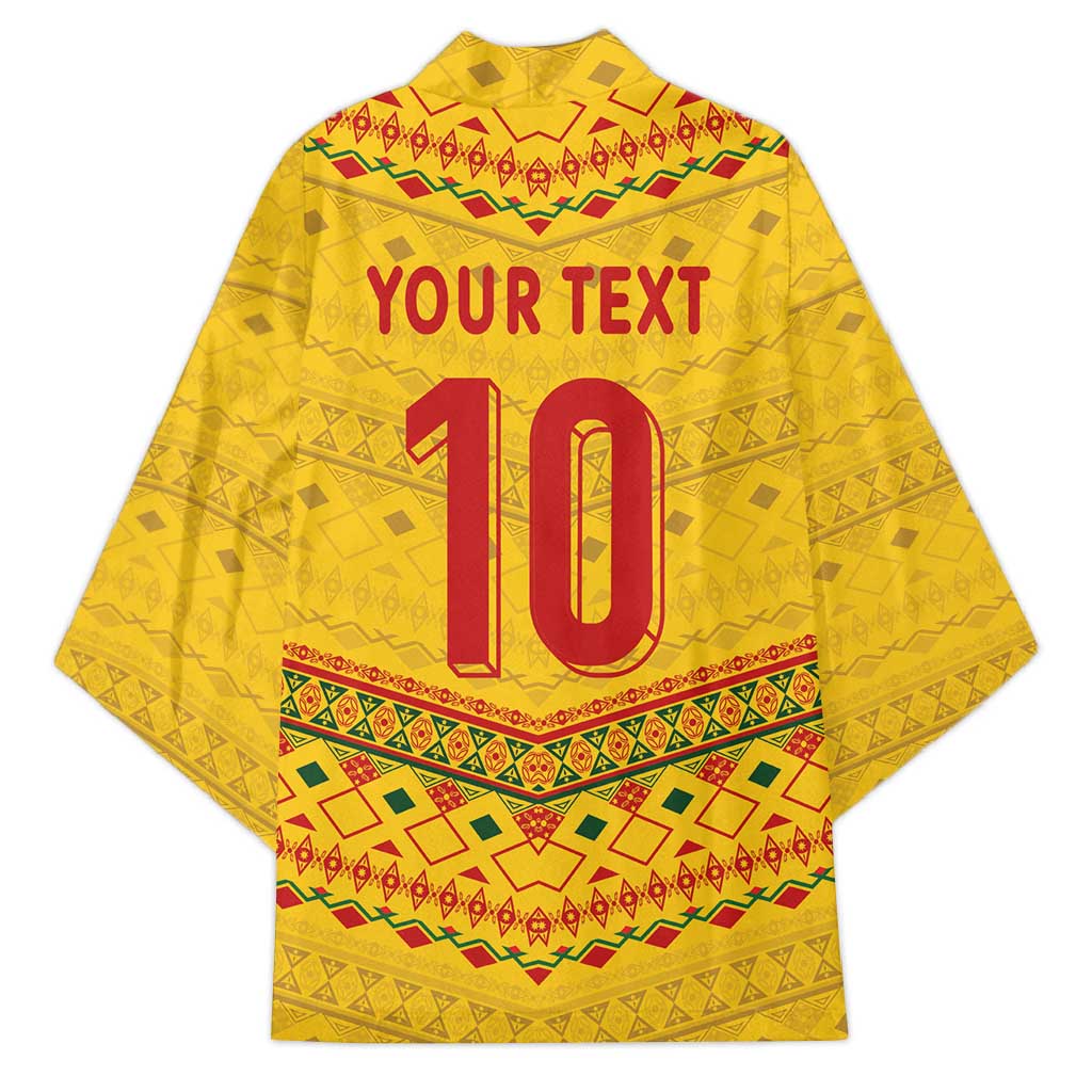 Custom Cameroon Football Kimono Tribal Motifs Yellow Color - Wonder Print Shop