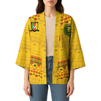Custom Cameroon Football Kimono Tribal Motifs Yellow Color - Wonder Print Shop