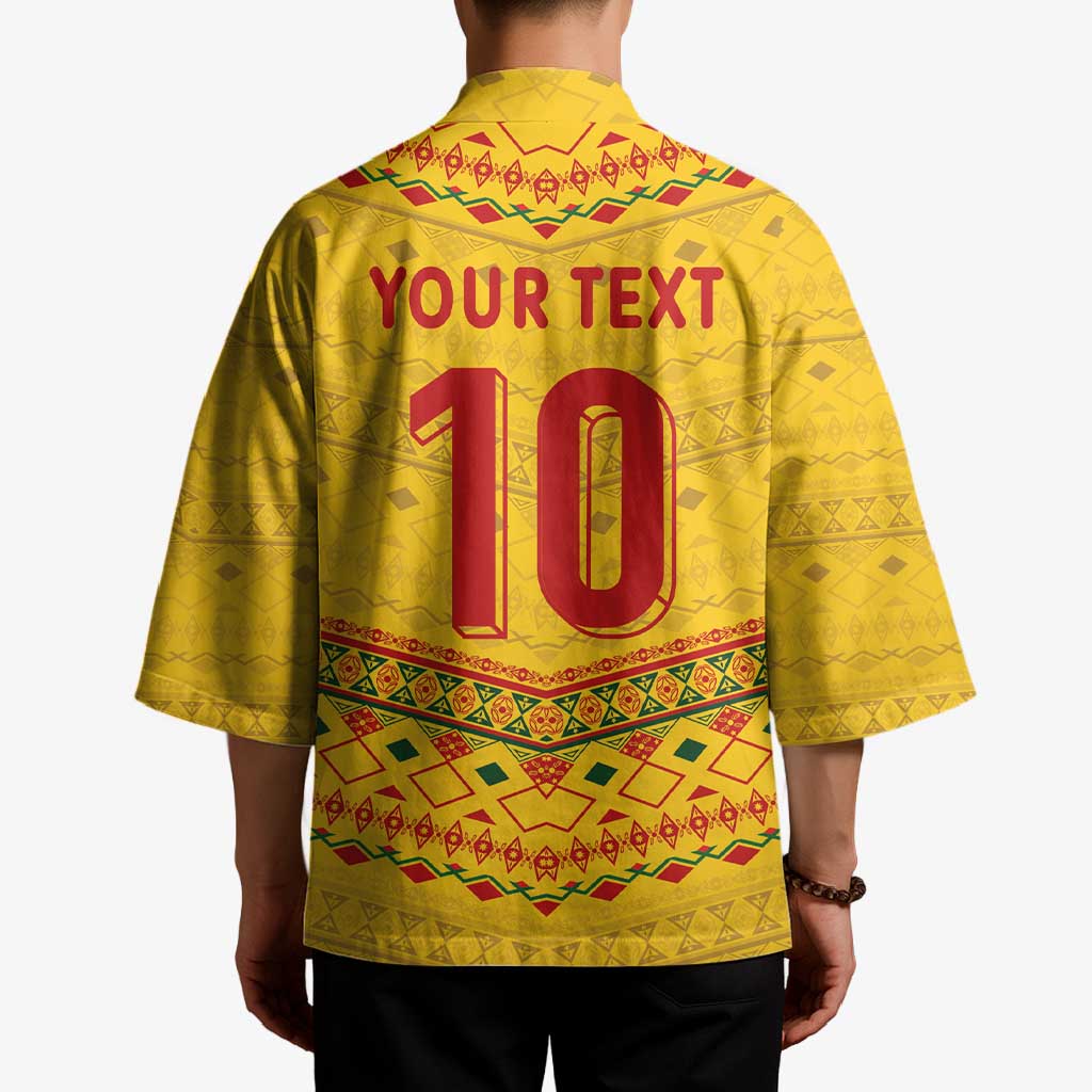 Custom Cameroon Football Kimono Tribal Motifs Yellow Color - Wonder Print Shop
