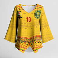 Custom Cameroon Football Kimono Sleeve Blouse Tribal Motifs Yellow Color - Wonder Print Shop