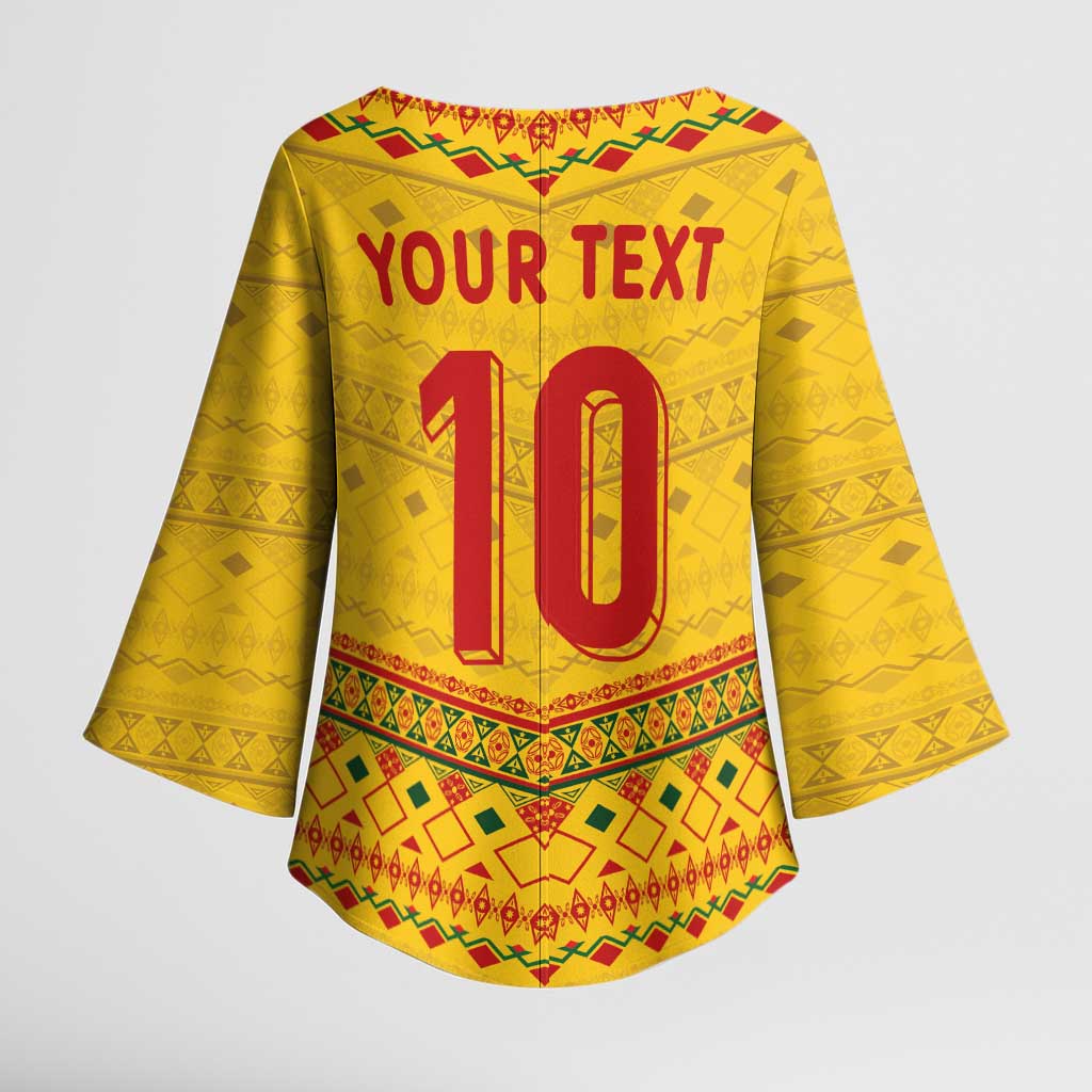 Custom Cameroon Football Kimono Sleeve Blouse Tribal Motifs Yellow Color - Wonder Print Shop