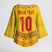 Custom Cameroon Football Kimono Sleeve Blouse Tribal Motifs Yellow Color - Wonder Print Shop