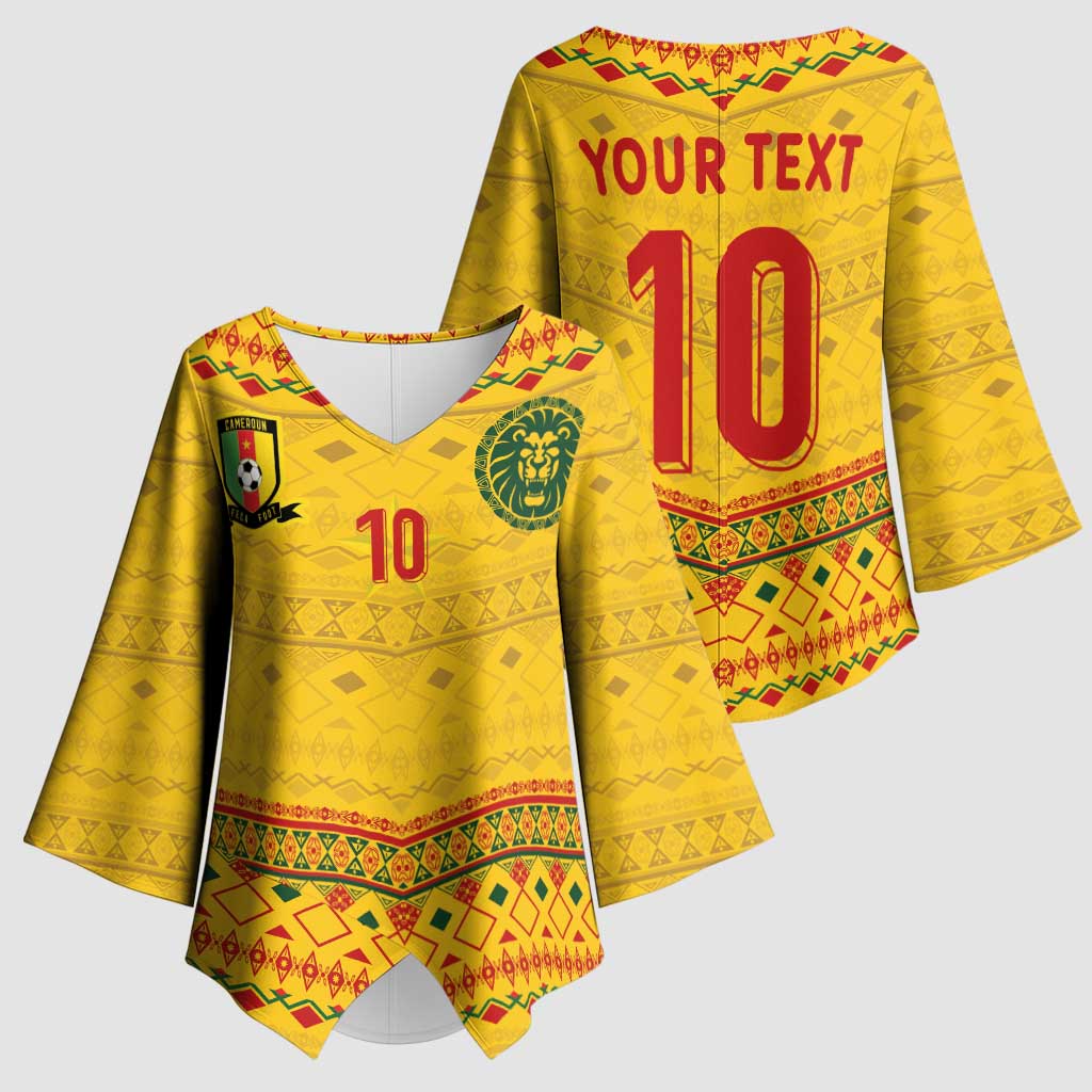 Custom Cameroon Football Kimono Sleeve Blouse Tribal Motifs Yellow Color - Wonder Print Shop