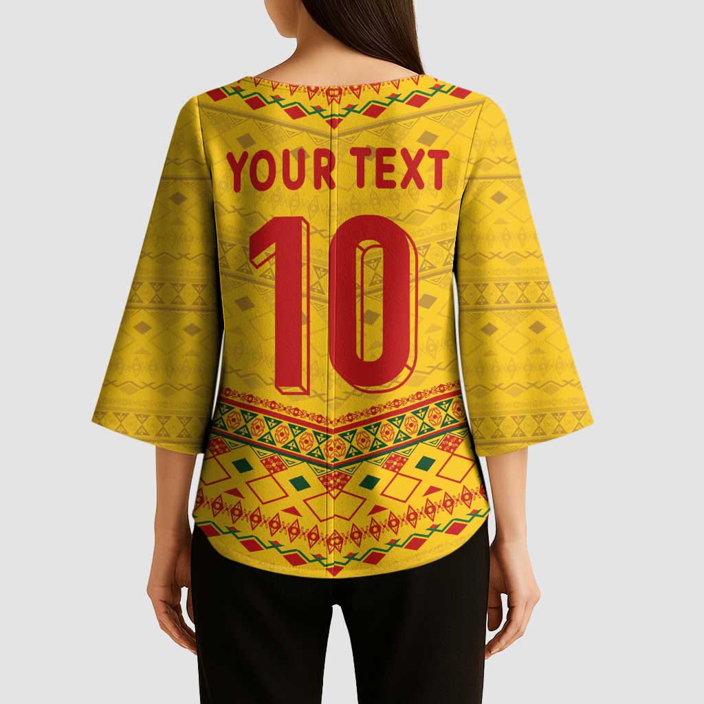 Custom Cameroon Football Kimono Sleeve Blouse Tribal Motifs Yellow Color - Wonder Print Shop