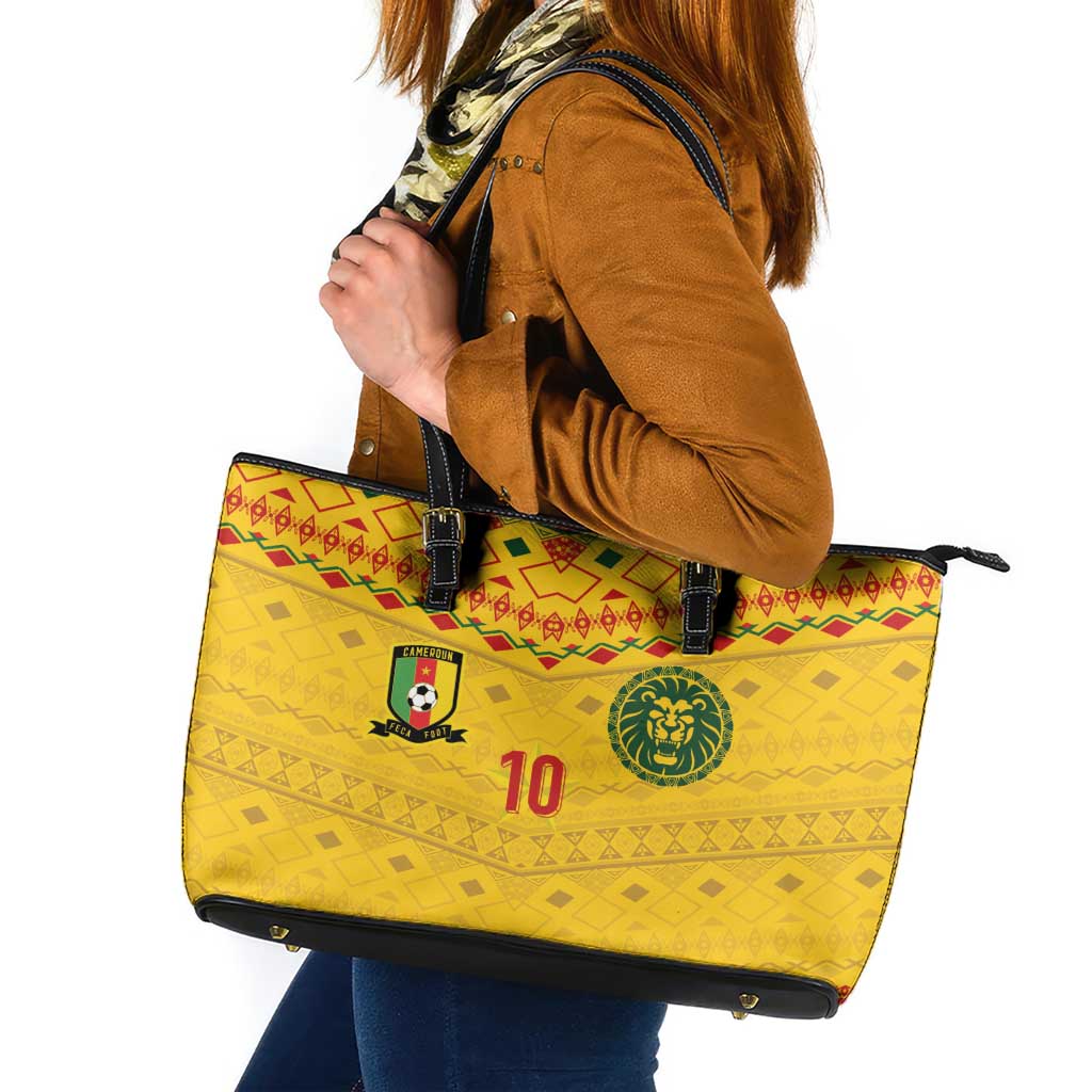 Custom Cameroon Football Leather Tote Bag Tribal Motifs Yellow Color - Wonder Print Shop