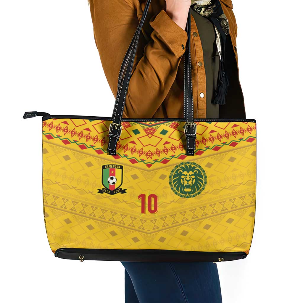 Custom Cameroon Football Leather Tote Bag Tribal Motifs Yellow Color - Wonder Print Shop