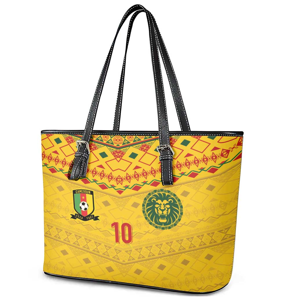 Custom Cameroon Football Leather Tote Bag Tribal Motifs Yellow Color - Wonder Print Shop