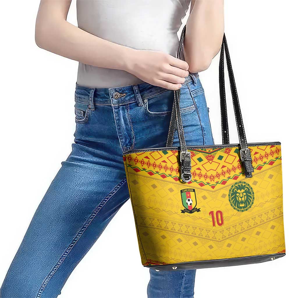 Custom Cameroon Football Leather Tote Bag Tribal Motifs Yellow Color - Wonder Print Shop