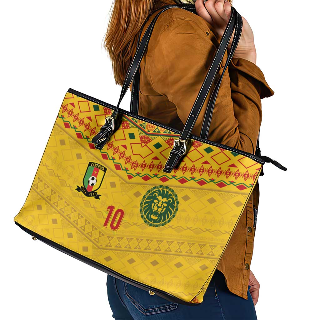 Custom Cameroon Football Leather Tote Bag Tribal Motifs Yellow Color - Wonder Print Shop