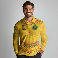 Custom Cameroon Football Long Sleeve Polo Shirt Tribal Motifs Yellow Color - Wonder Print Shop