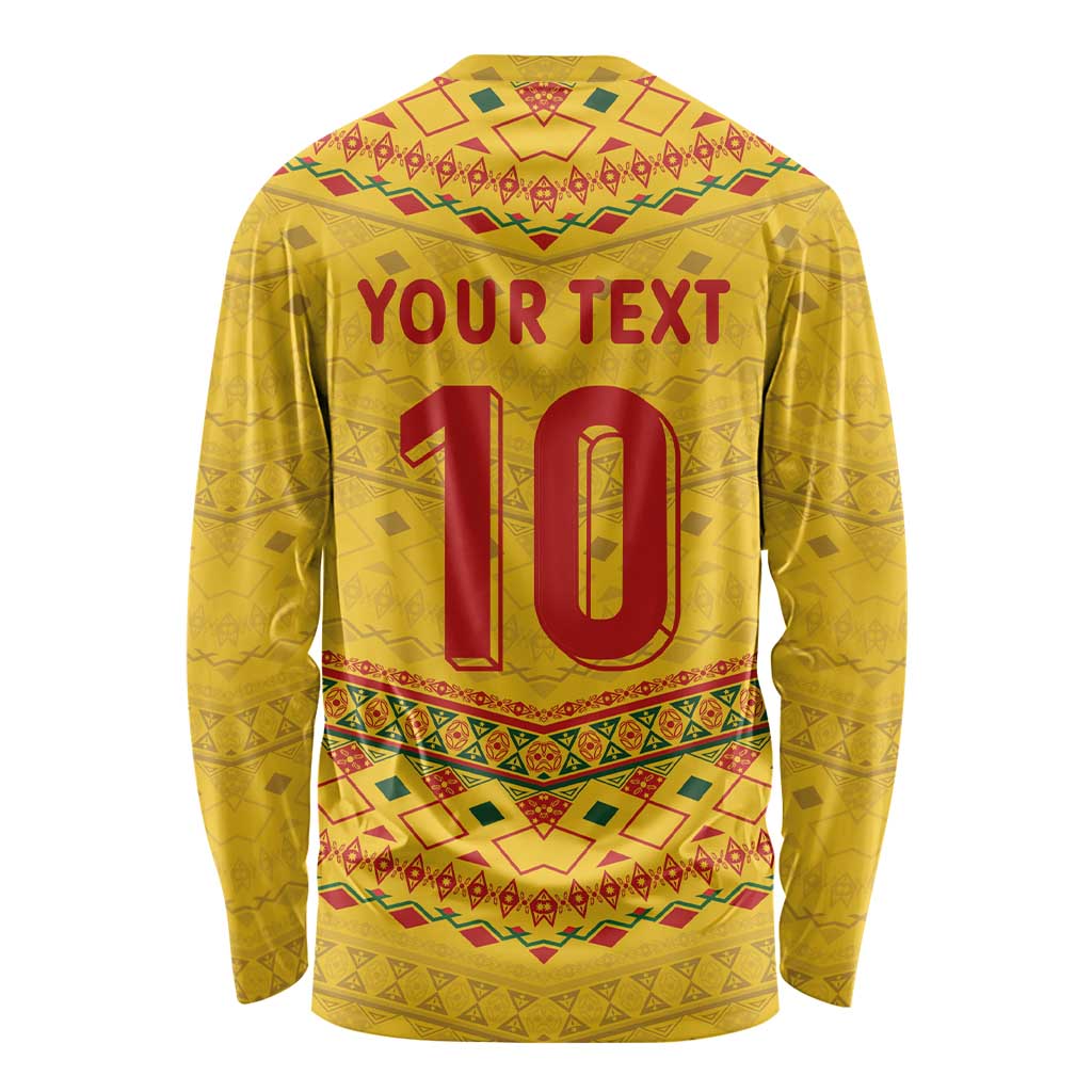 Custom Cameroon Football Long Sleeve Shirt Tribal Motifs Yellow Color - Wonder Print Shop