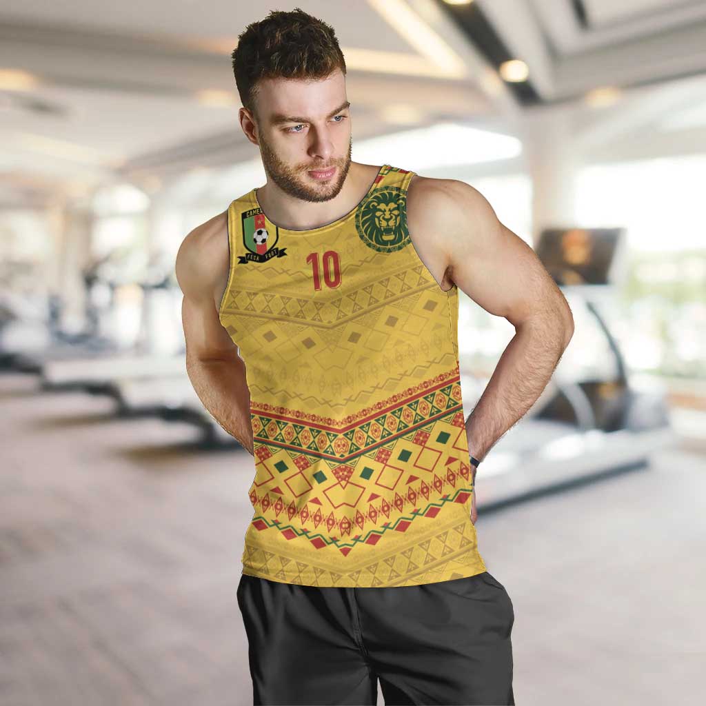 Custom Cameroon Football Men Tank Top Tribal Motifs Yellow Color - Wonder Print Shop