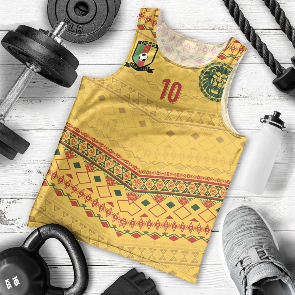Custom Cameroon Football Men Tank Top Tribal Motifs Yellow Color - Wonder Print Shop