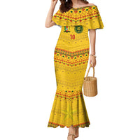 Custom Cameroon Football Mermaid Dress Tribal Motifs Yellow Color - Wonder Print Shop