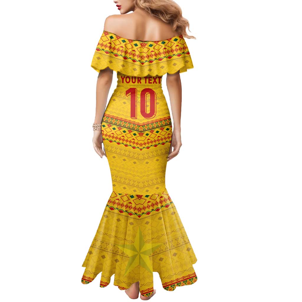 Custom Cameroon Football Mermaid Dress Tribal Motifs Yellow Color - Wonder Print Shop