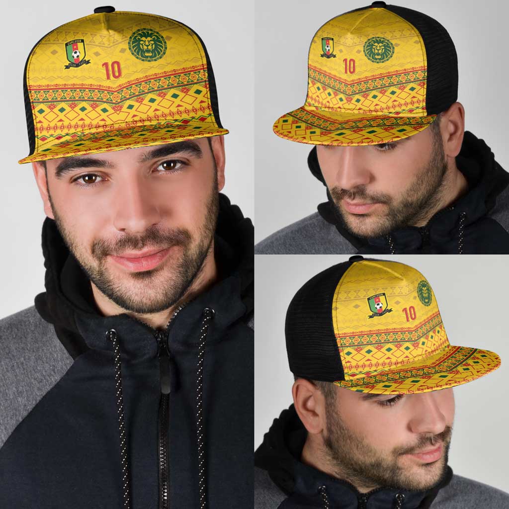 Cameroon Football Mesh Trucker Cap Tribal Motifs Yellow Color - Wonder Print Shop