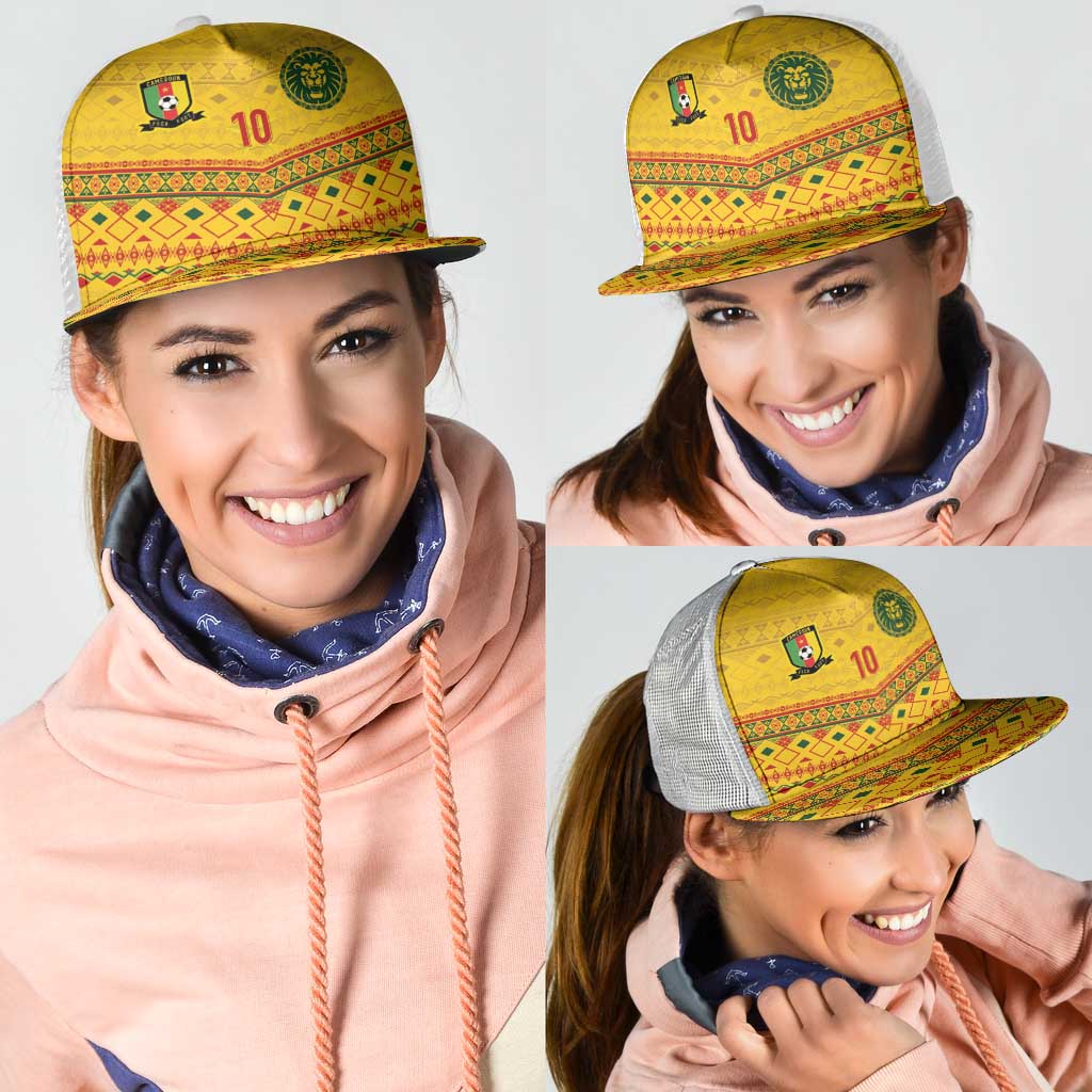 Cameroon Football Mesh Trucker Cap Tribal Motifs Yellow Color - Wonder Print Shop