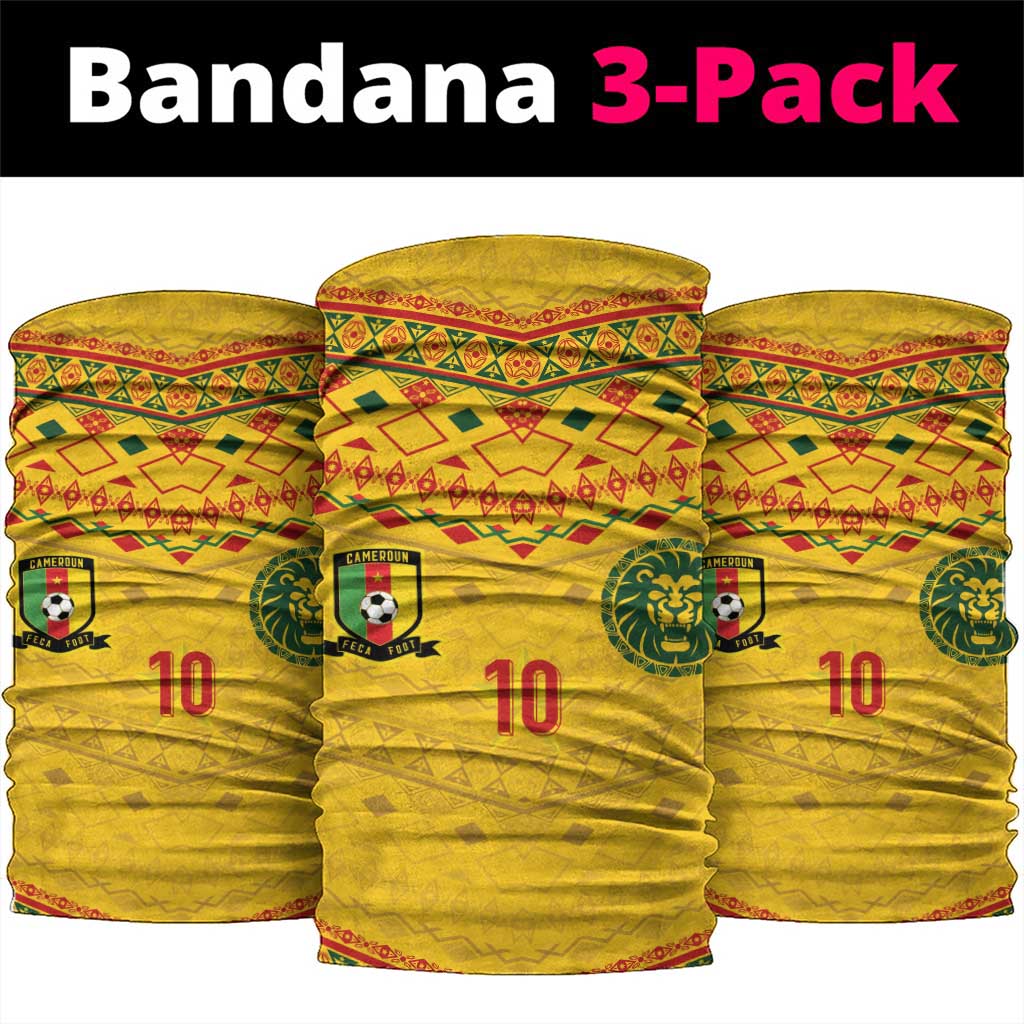 Custom Cameroon Football Neck Gaiter Tribal Motifs Yellow Color - Wonder Print Shop