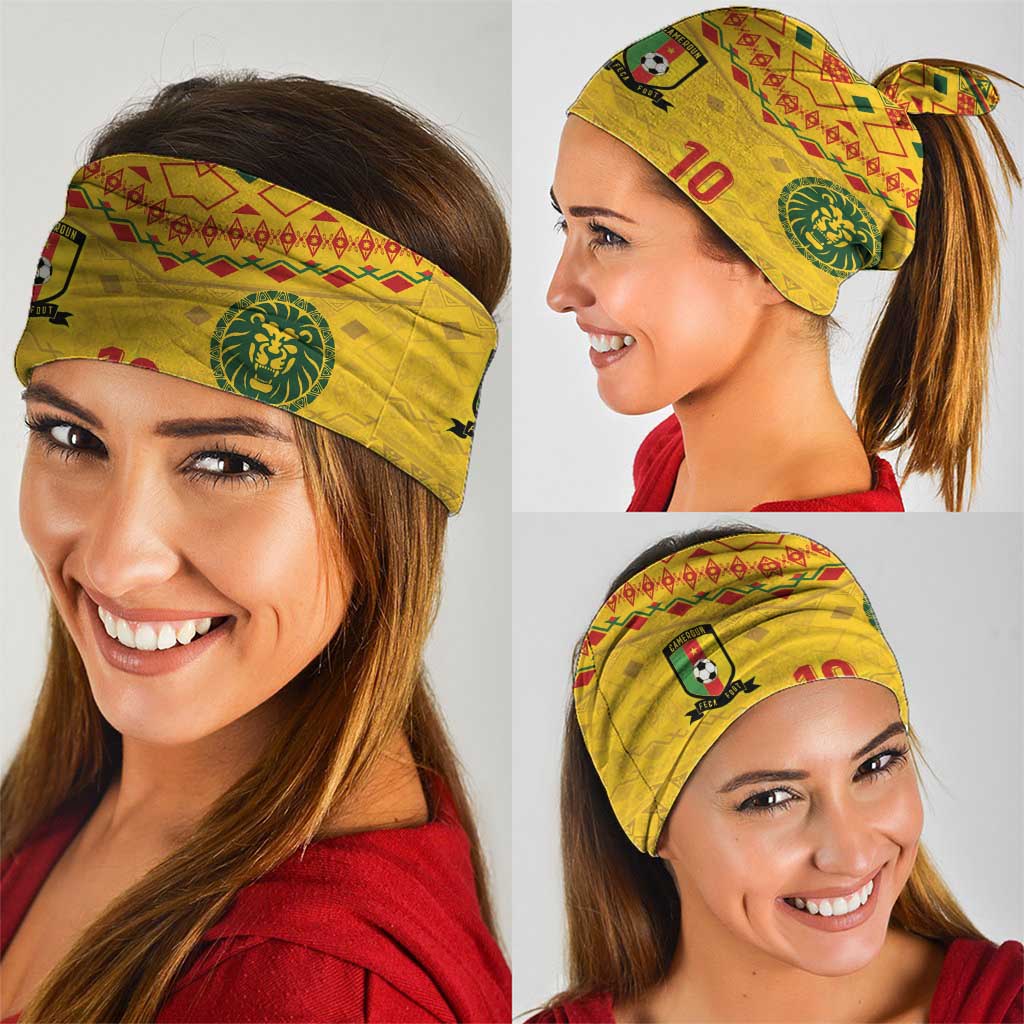 Custom Cameroon Football Neck Gaiter Tribal Motifs Yellow Color - Wonder Print Shop
