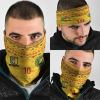 Custom Cameroon Football Neck Gaiter Tribal Motifs Yellow Color - Wonder Print Shop