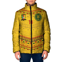 Custom Cameroon Football Padded Jacket Tribal Motifs Yellow Color - Wonder Print Shop
