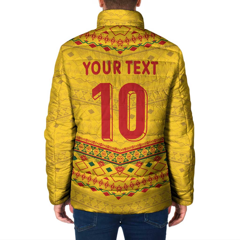 Custom Cameroon Football Padded Jacket Tribal Motifs Yellow Color - Wonder Print Shop
