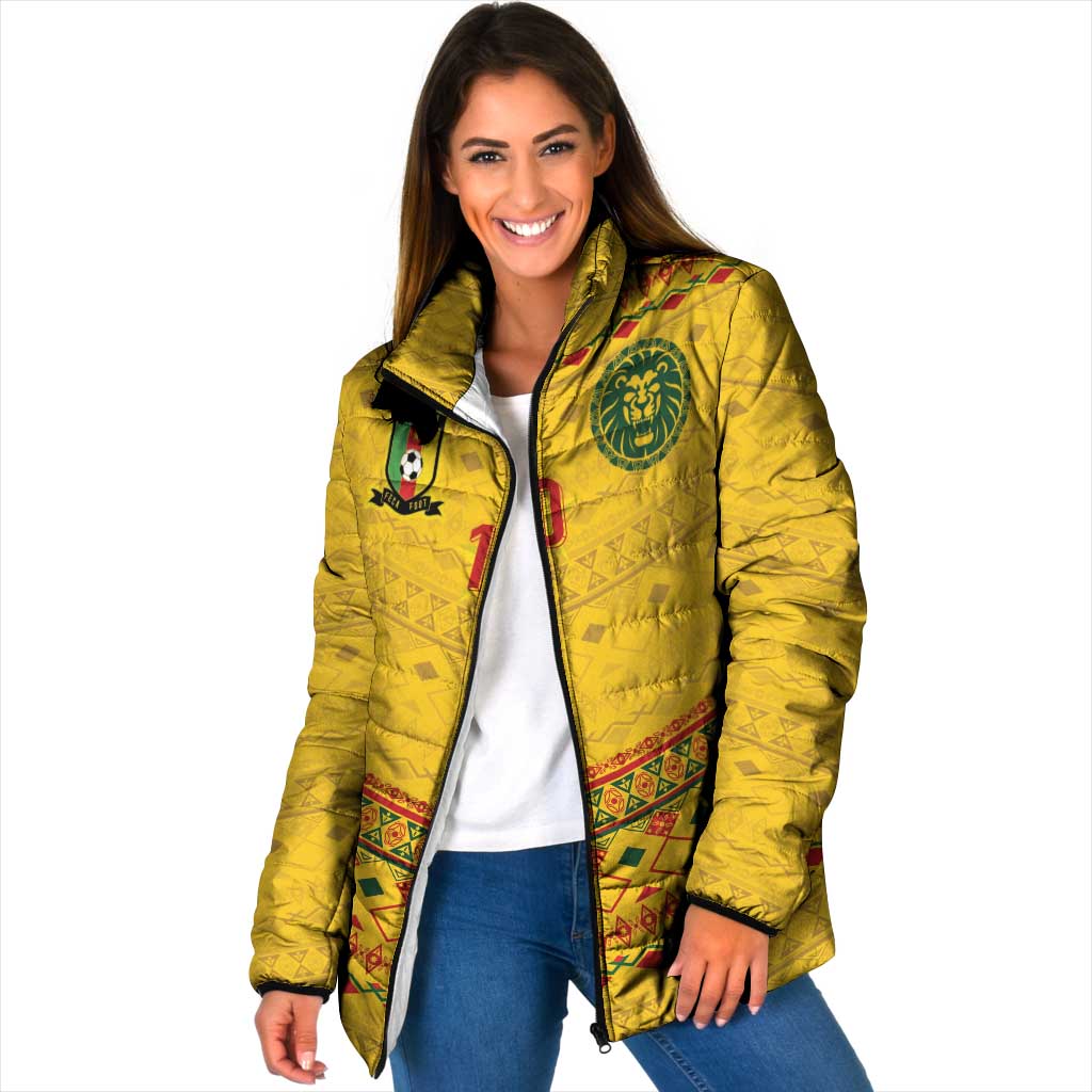 Custom Cameroon Football Padded Jacket Tribal Motifs Yellow Color - Wonder Print Shop
