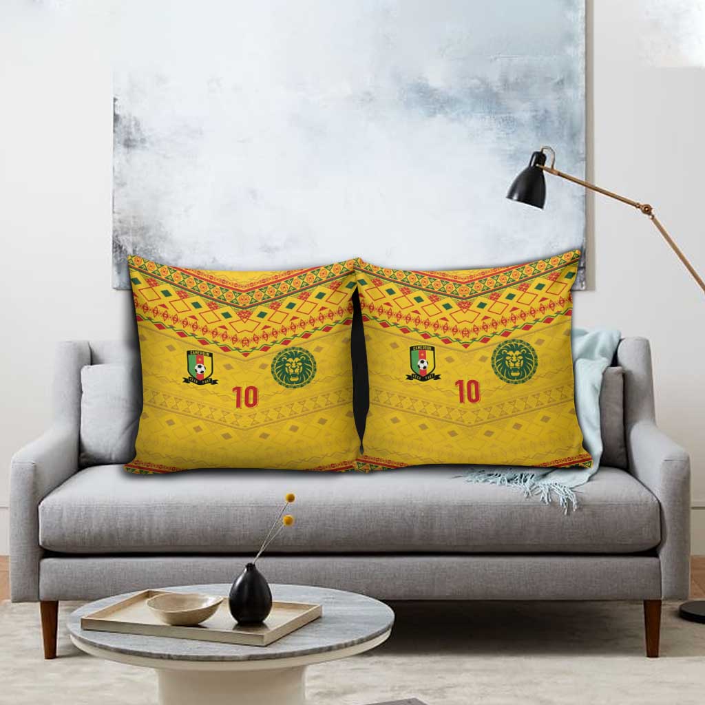 Custom Cameroon Football Pillow Cover Tribal Motifs Yellow Color - Wonder Print Shop