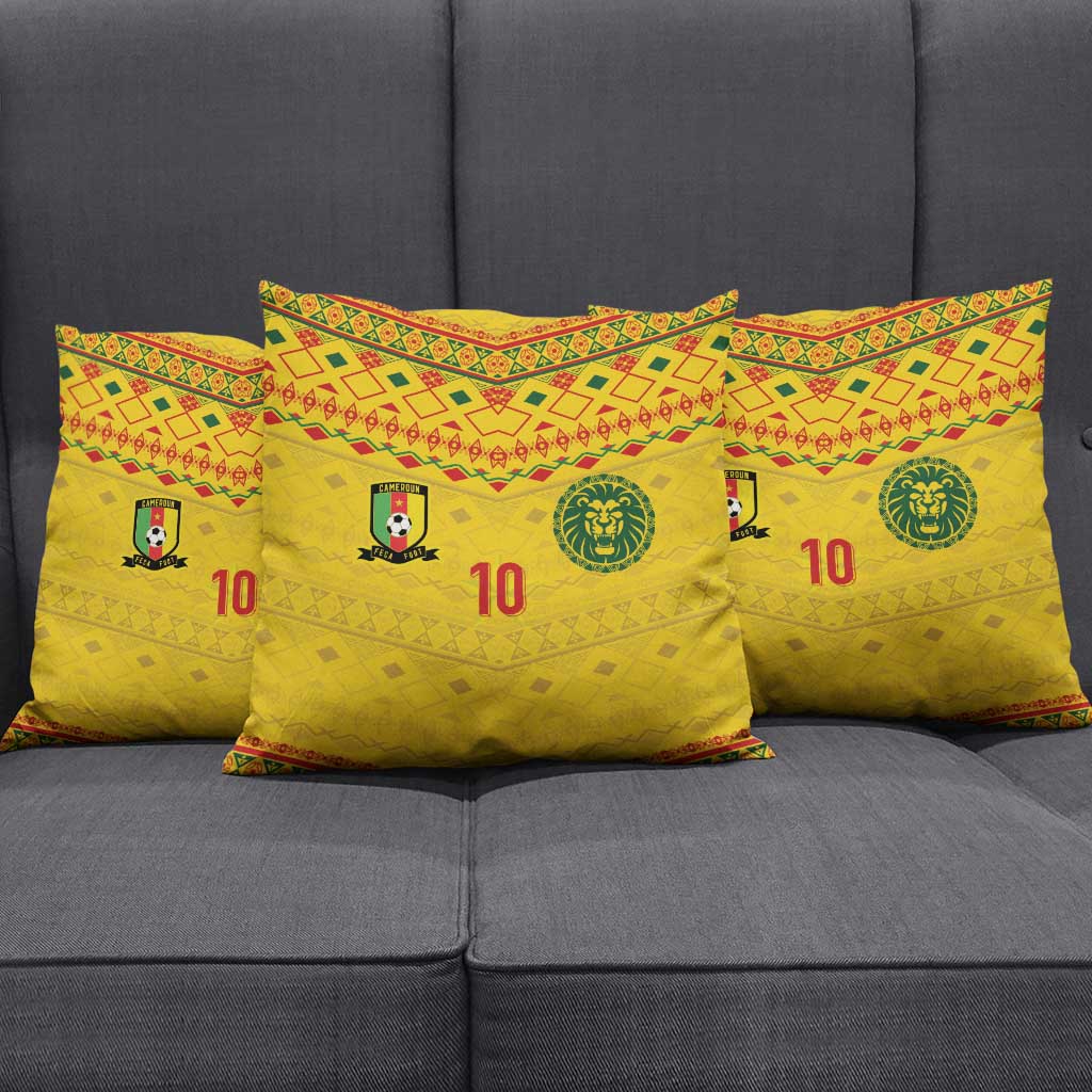 Custom Cameroon Football Pillow Cover Tribal Motifs Yellow Color - Wonder Print Shop