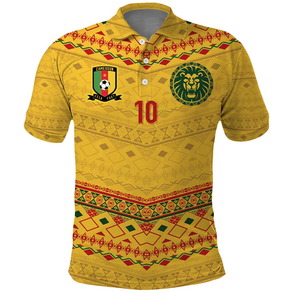 Custom Cameroon Football Polo Shirt Tribal Motifs Yellow Color - Wonder Print Shop