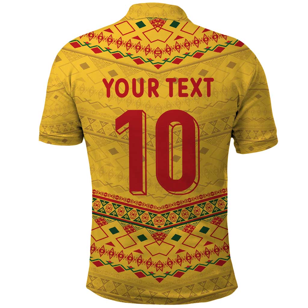 Custom Cameroon Football Polo Shirt Tribal Motifs Yellow Color - Wonder Print Shop