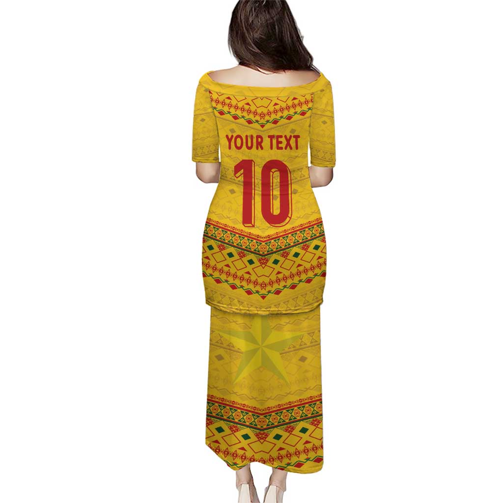 Custom Cameroon Football Puletasi Tribal Motifs Yellow Color - Wonder Print Shop