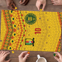 Custom Cameroon Football Puzzle Tribal Motifs Yellow Color - Wonder Print Shop
