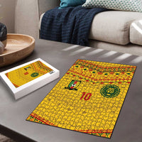 Custom Cameroon Football Puzzle Tribal Motifs Yellow Color - Wonder Print Shop