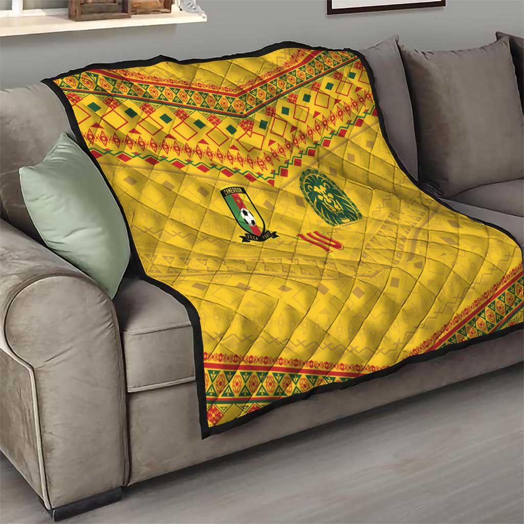 Custom Cameroon Football Quilt Tribal Motifs Yellow Color - Wonder Print Shop