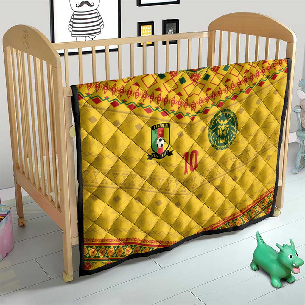 Custom Cameroon Football Quilt Tribal Motifs Yellow Color - Wonder Print Shop