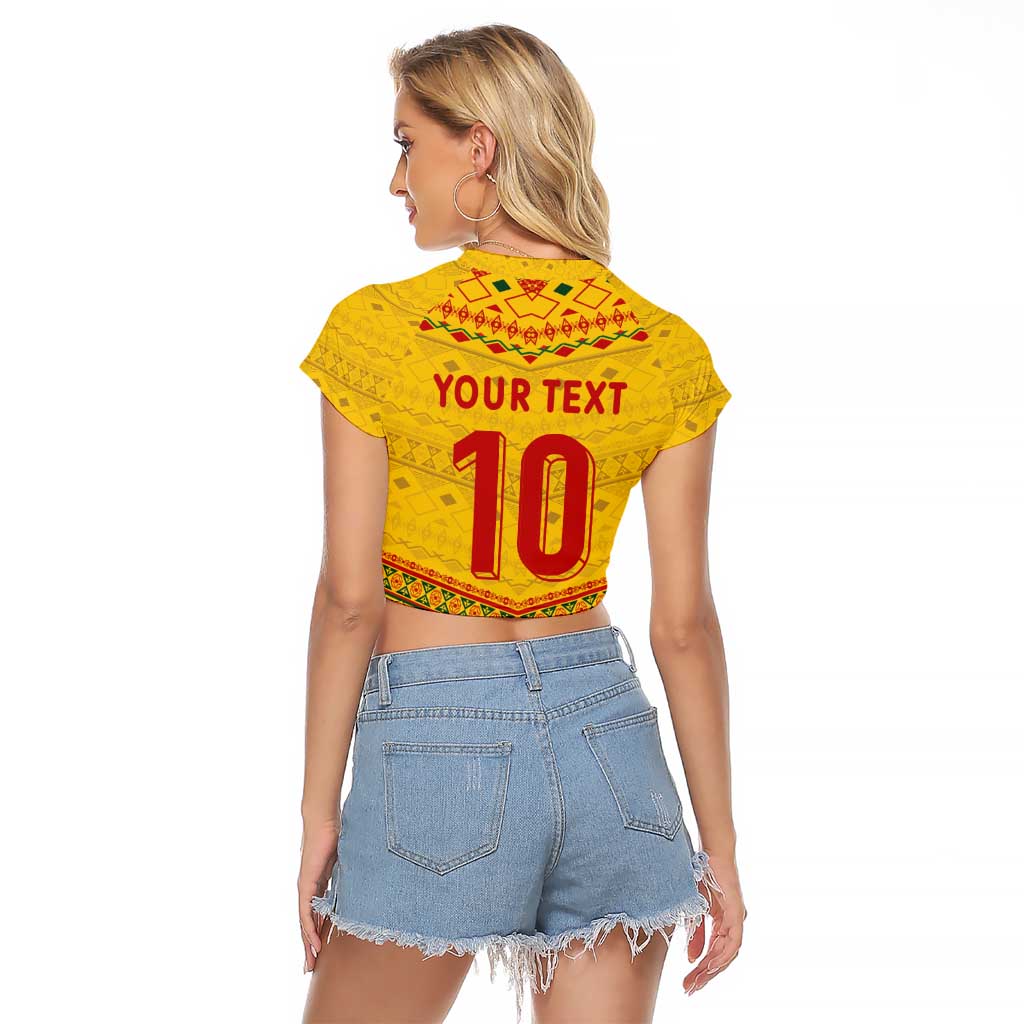 Custom Cameroon Football Raglan Cropped T Shirt Tribal Motifs Yellow Color - Wonder Print Shop