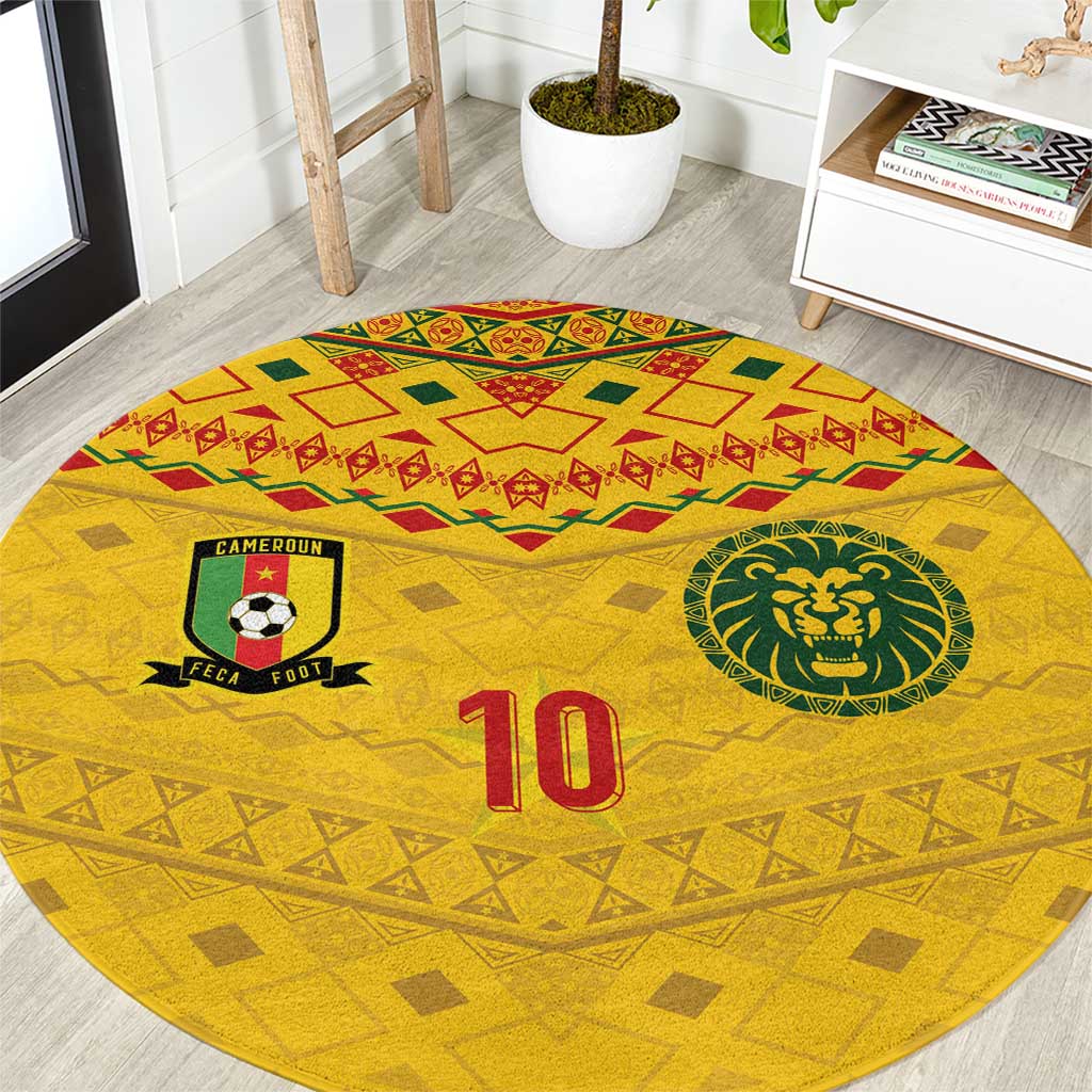Custom Cameroon Football Round Carpet Tribal Motifs Yellow Color - Wonder Print Shop
