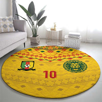 Custom Cameroon Football Round Carpet Tribal Motifs Yellow Color - Wonder Print Shop