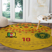Custom Cameroon Football Round Carpet Tribal Motifs Yellow Color - Wonder Print Shop