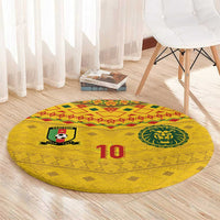Custom Cameroon Football Round Carpet Tribal Motifs Yellow Color - Wonder Print Shop
