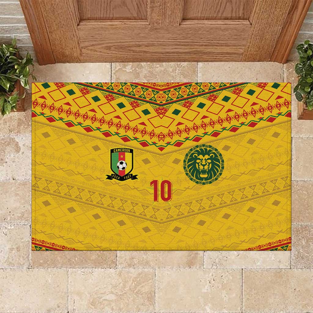 Custom Cameroon Football Rubber Doormat Tribal Motifs Yellow Color - Wonder Print Shop