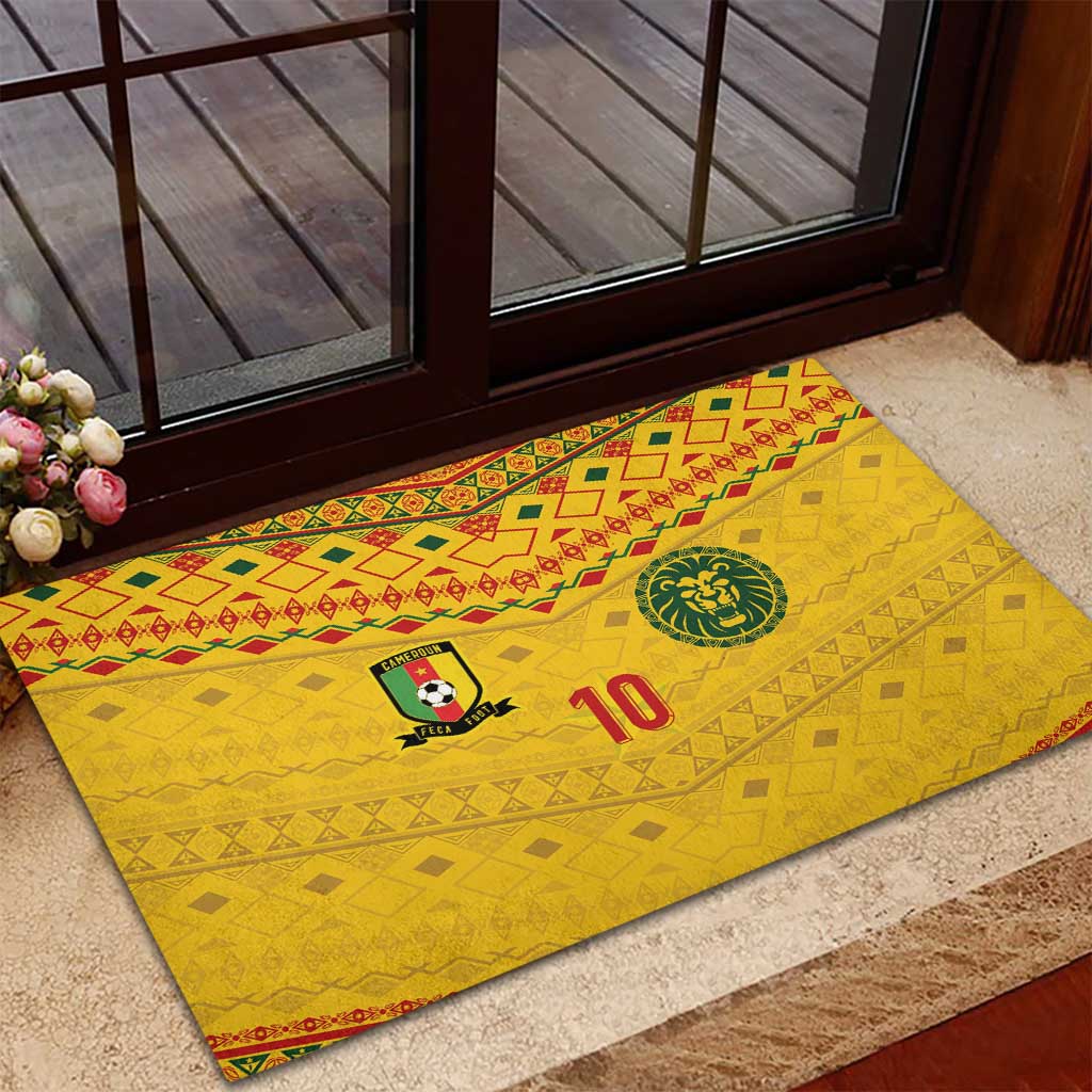 Custom Cameroon Football Rubber Doormat Tribal Motifs Yellow Color - Wonder Print Shop